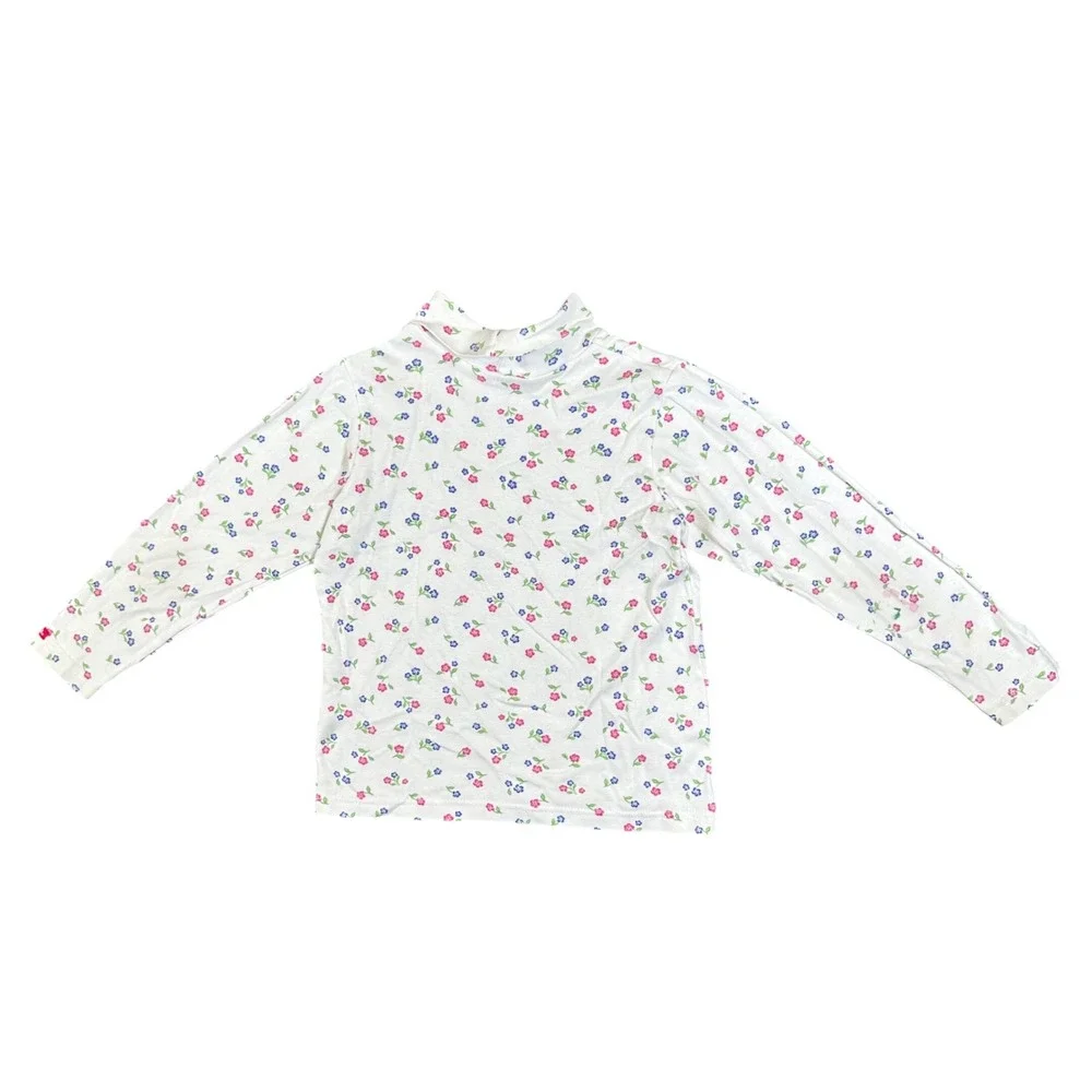 Vintage OshKosh Bgosh Girls White Floral Turtleneck Top 6X Made in USA